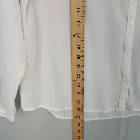 LL Bean Cotton Gauzy Long Sleeve Button Up Shirt Womens Medium Sheer White Beach - Picture 12 of 13